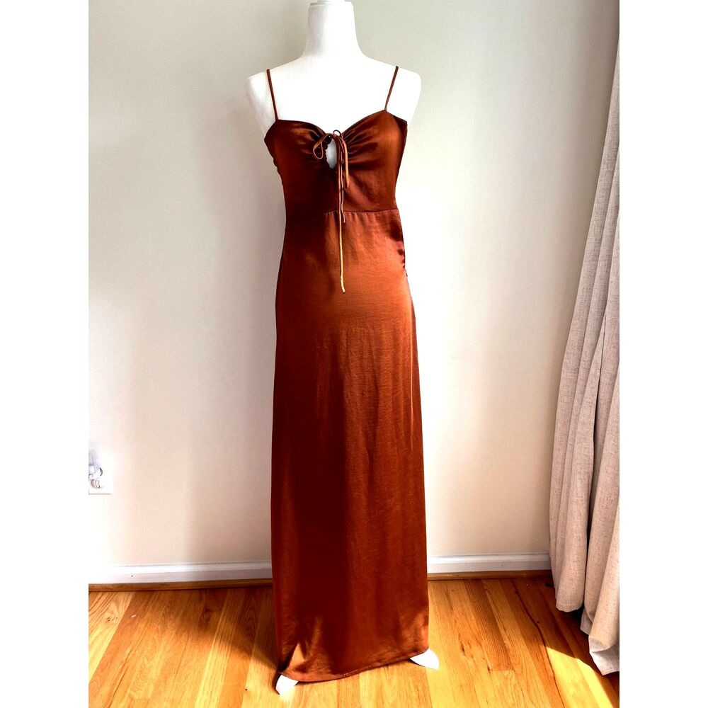 Capulet Evening Gown Caramel Brown Sleeveless Formal Prom Dress Feels like Satin